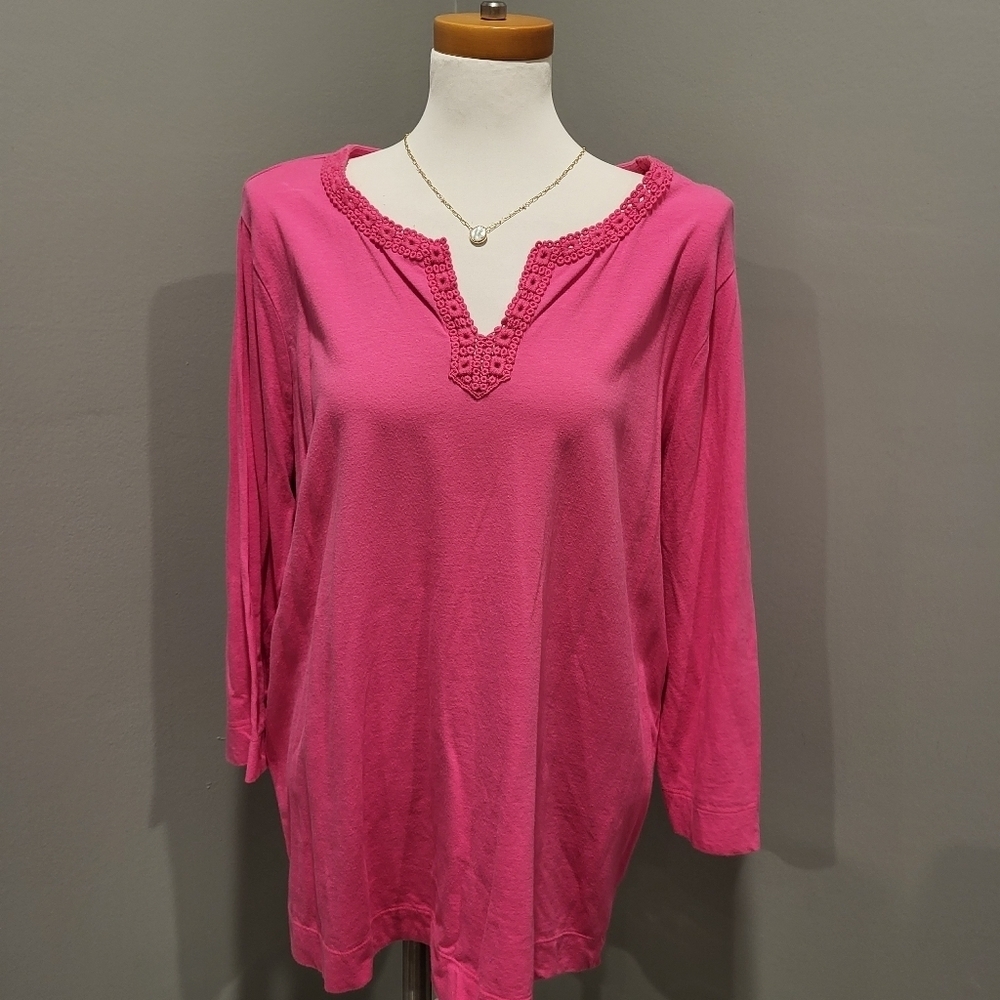 Pink comfortable quarter length sleeve top